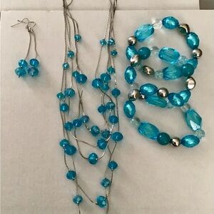 Cato Turquoise and Silver Beaded Necklace Set